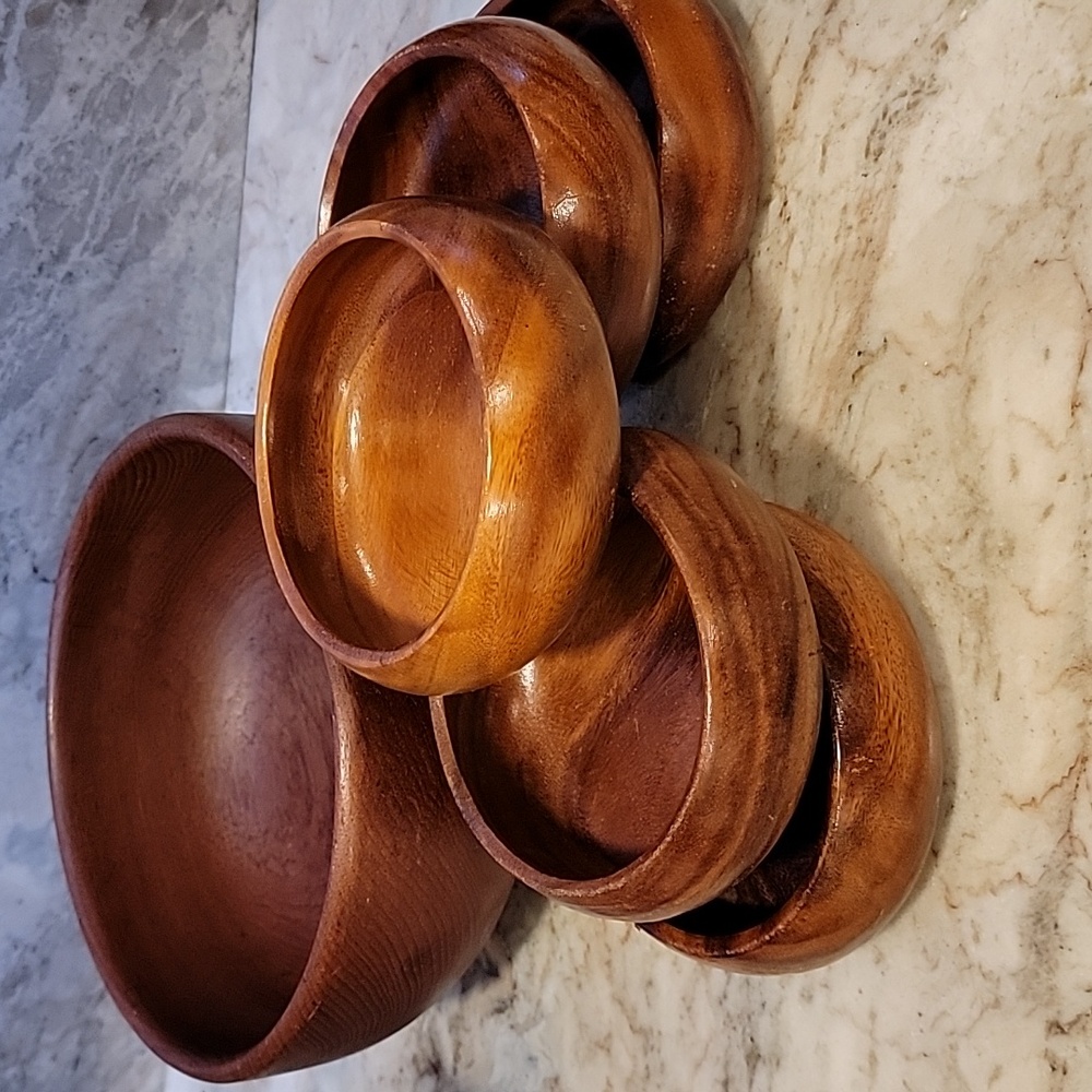 Vintage MCM Goodwood Teak Salad Bowl With 5 Individual Bowls
